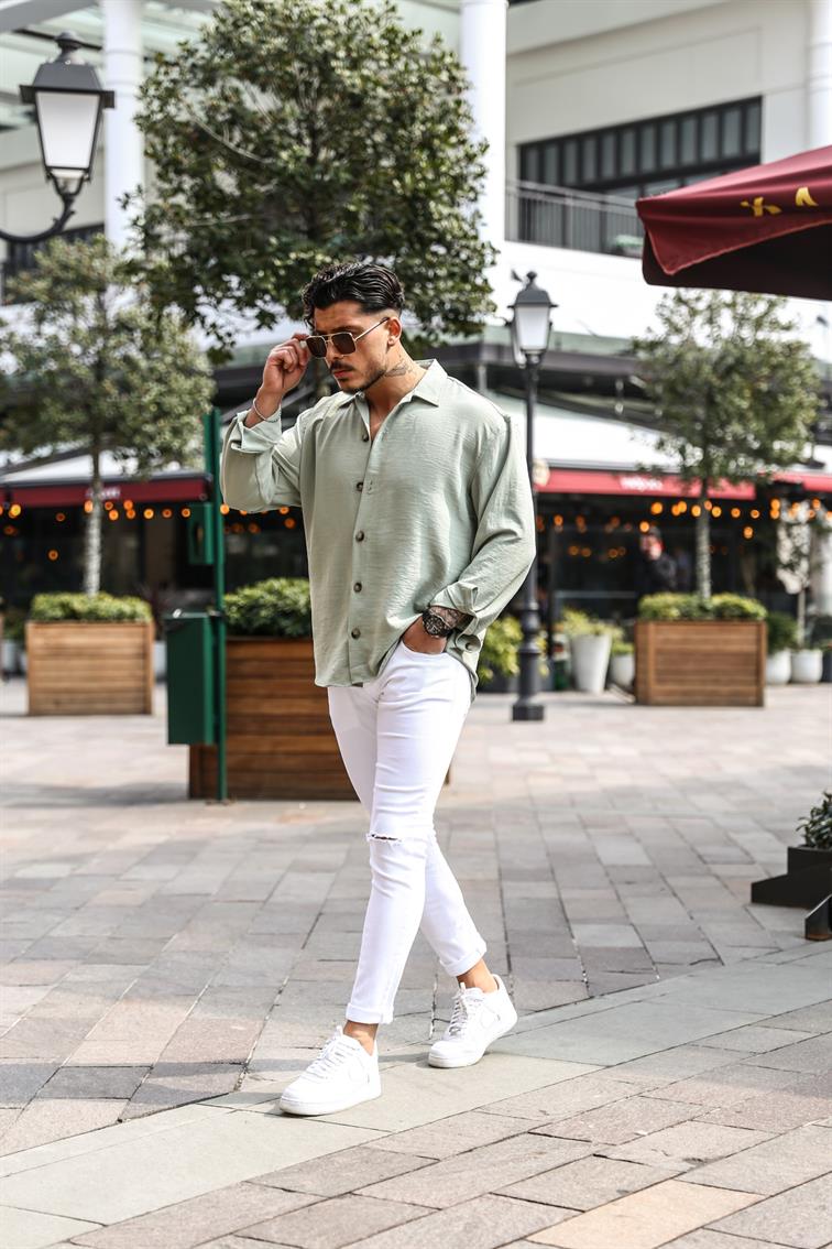 Saten Oversize Gömlek Mint