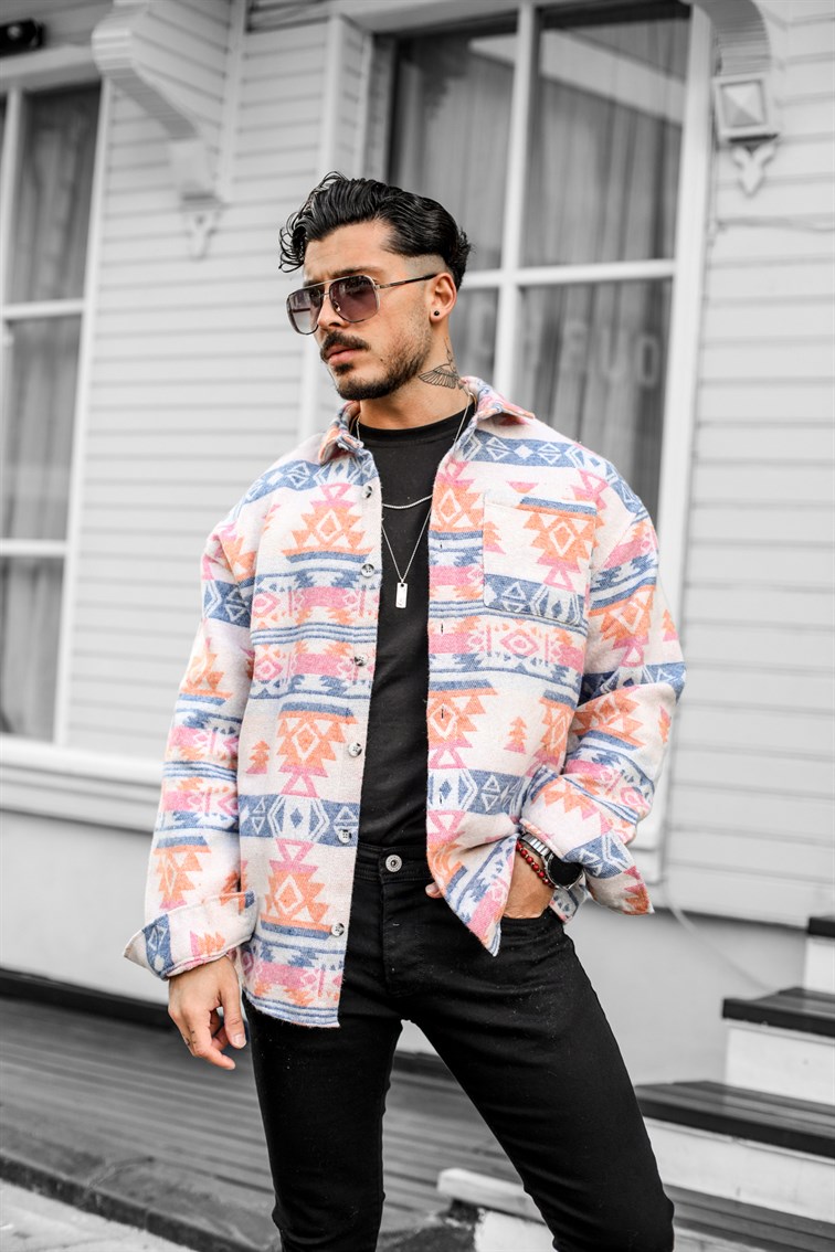 Sembol Etnik Desen Oversize Gömlek