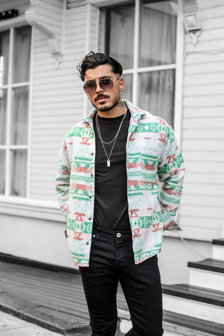 Sembol Etnik Desen Oversize Gömlek