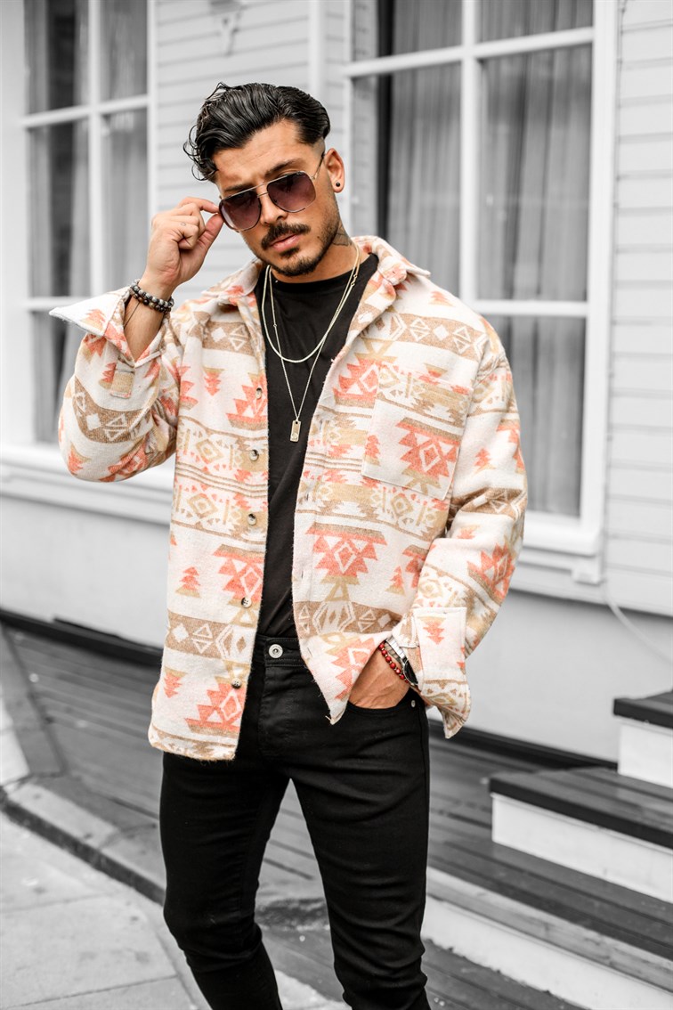 Sembol Etnik Desen Oversize Gömlek