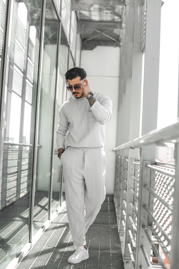 Şerit Detay Bisiklet Yaka Oversize Sweatshirt
