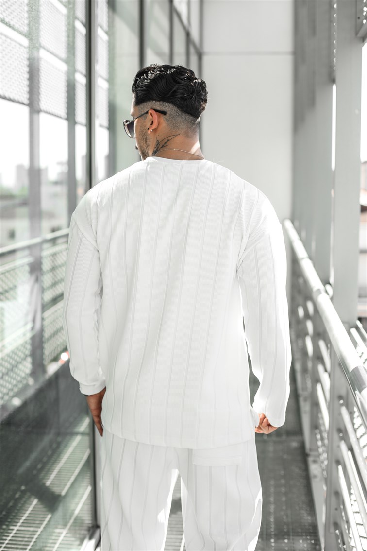 Şerit Detay Bisiklet Yaka Oversize Sweatshirt