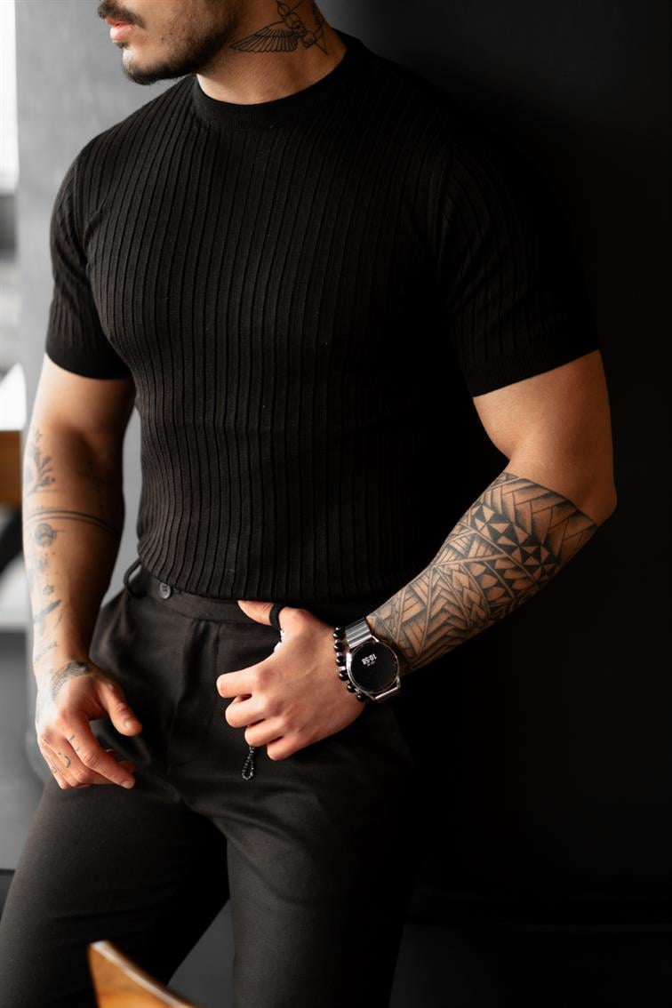 Şeritli Basic Slim Fit TShirt OutfitMan