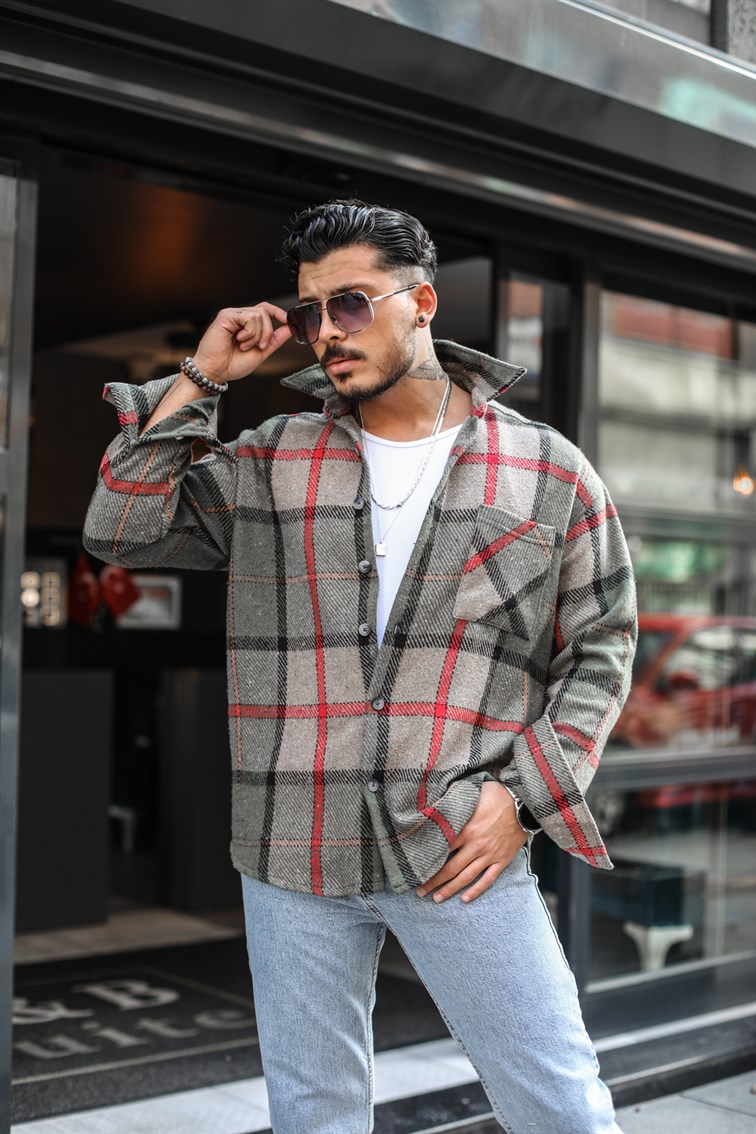 Şeritli Kareli Oduncu Oversize Gömlek