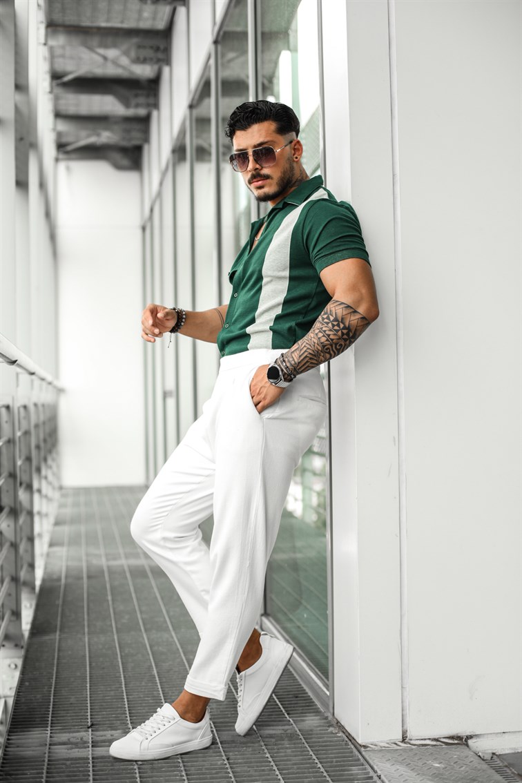 Şeritli Kısa Kol Gömlek