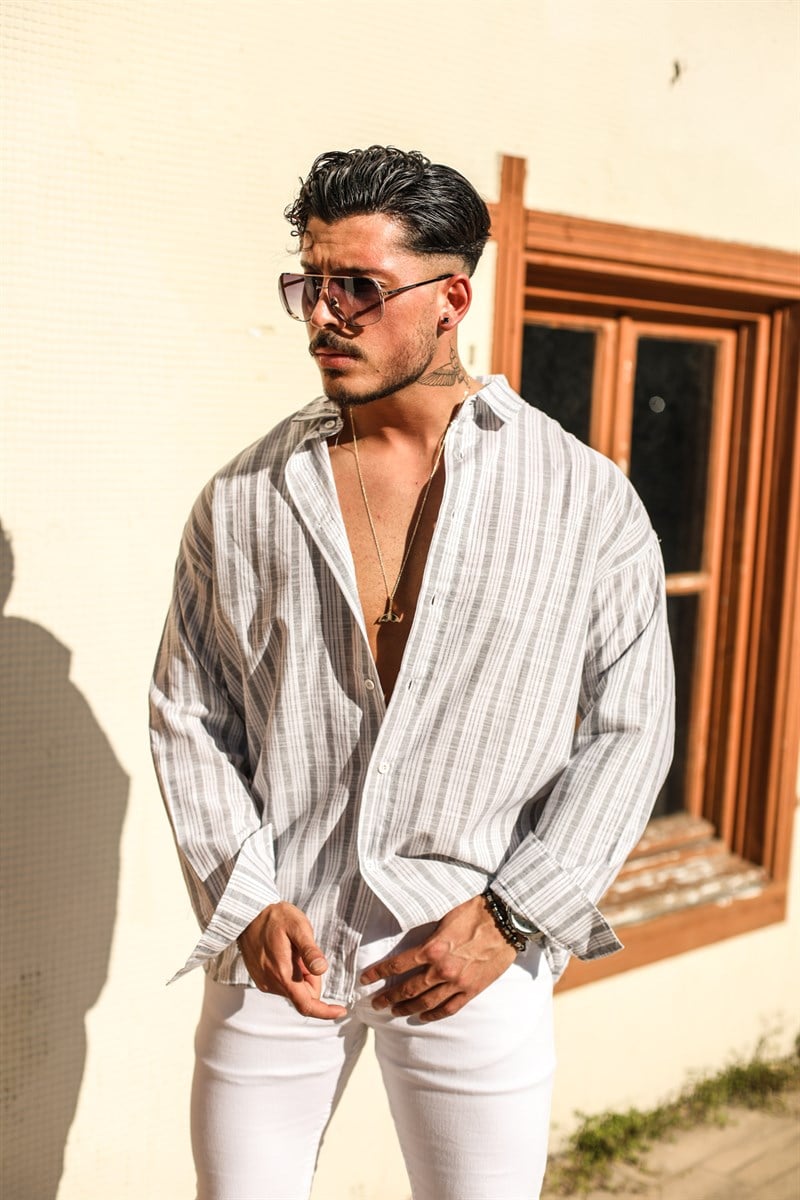 Şeritli Pamuklu Oversize Gömlek