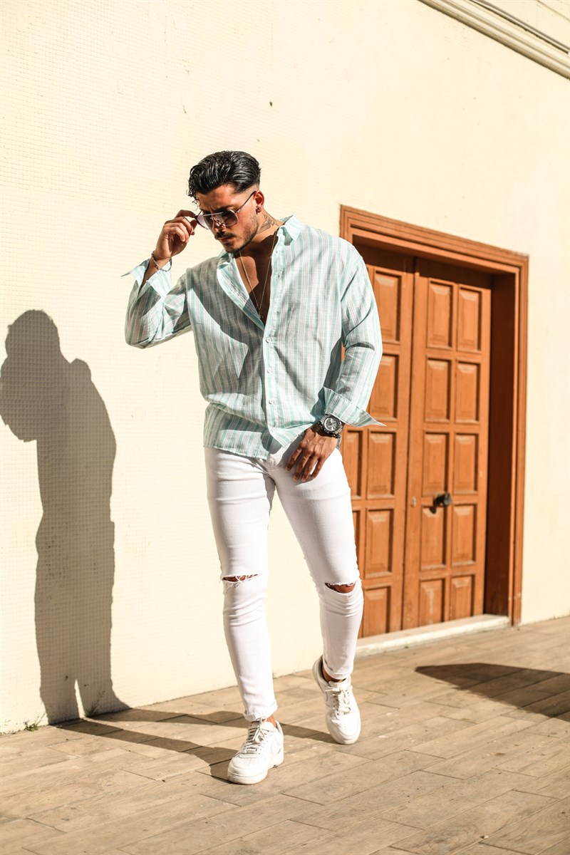 Şeritli Pamuklu Oversize Gömlek