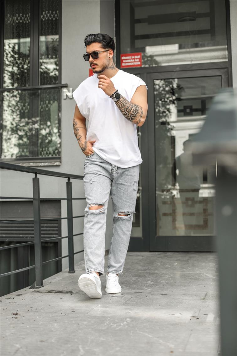 Sıfır Kol Oversize T-shırt Beyaz