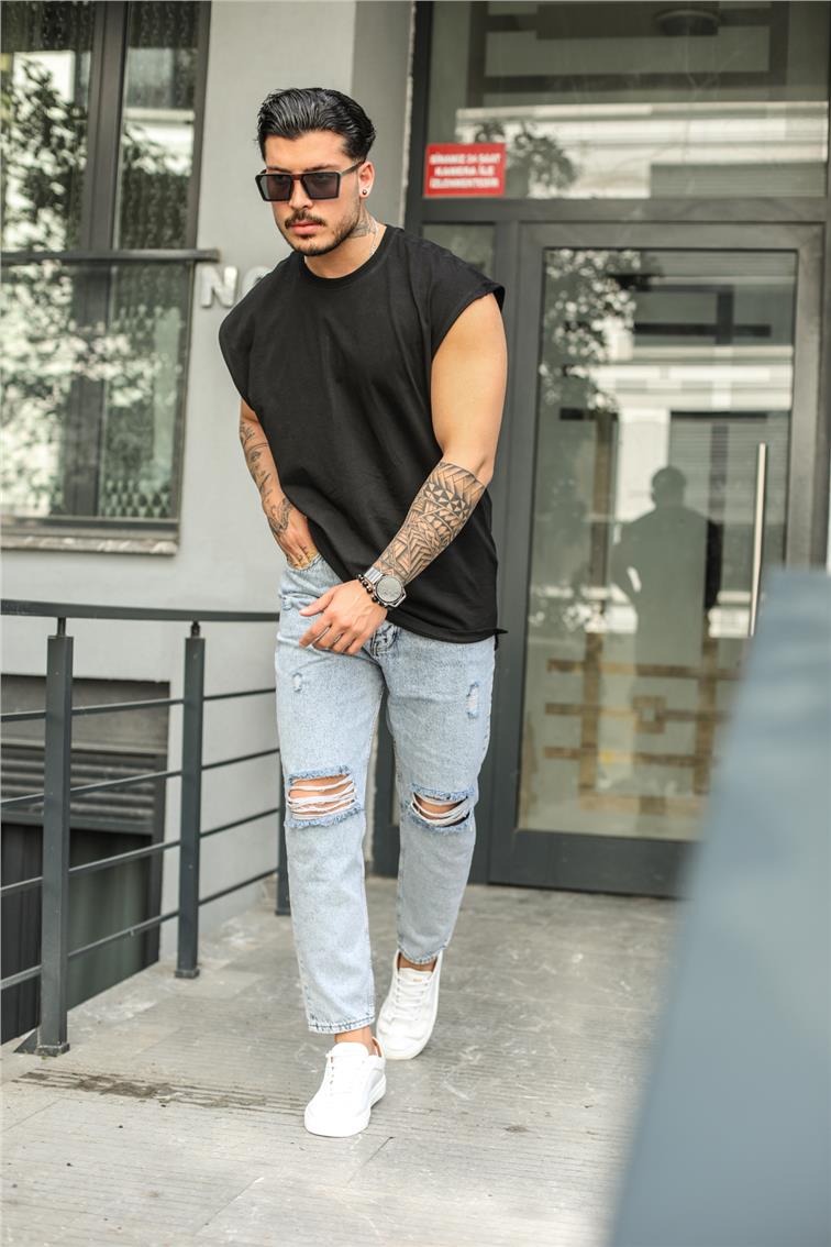 Sıfır Kol Oversize T-shırt Siyah