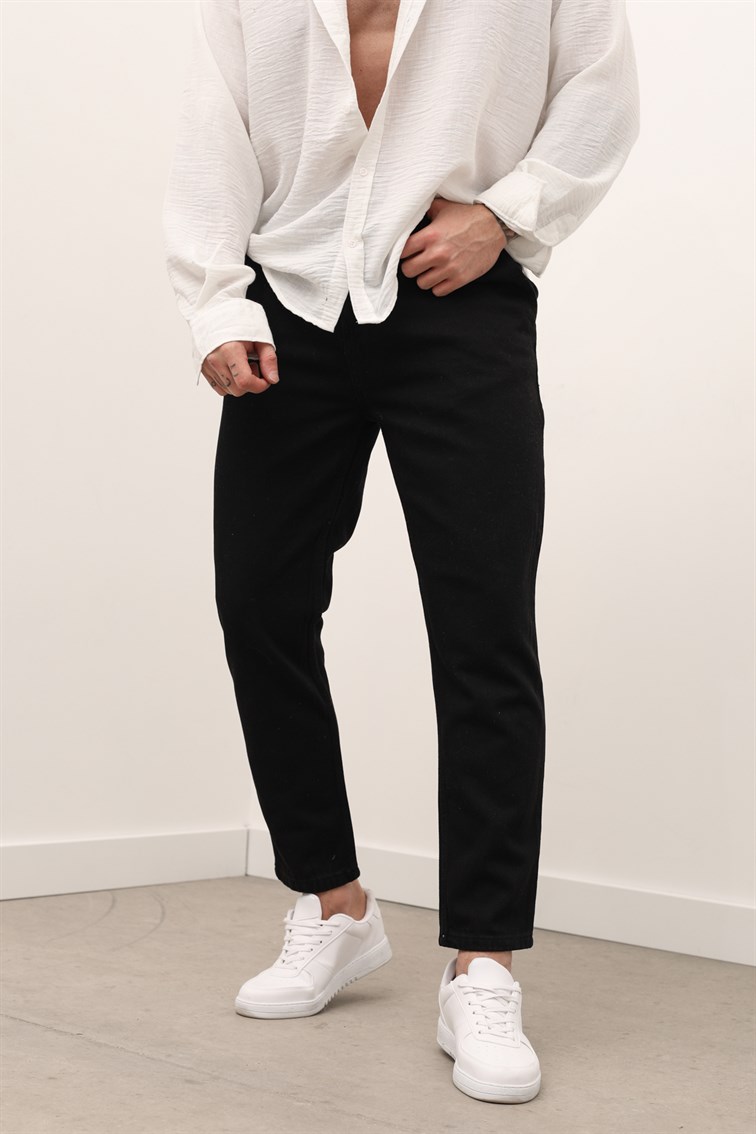 Siyah Gabardin Boyfriend Jean