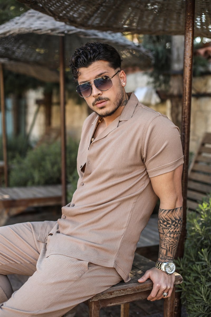 Slim Fit Pilili Kısa Kol Gömlek