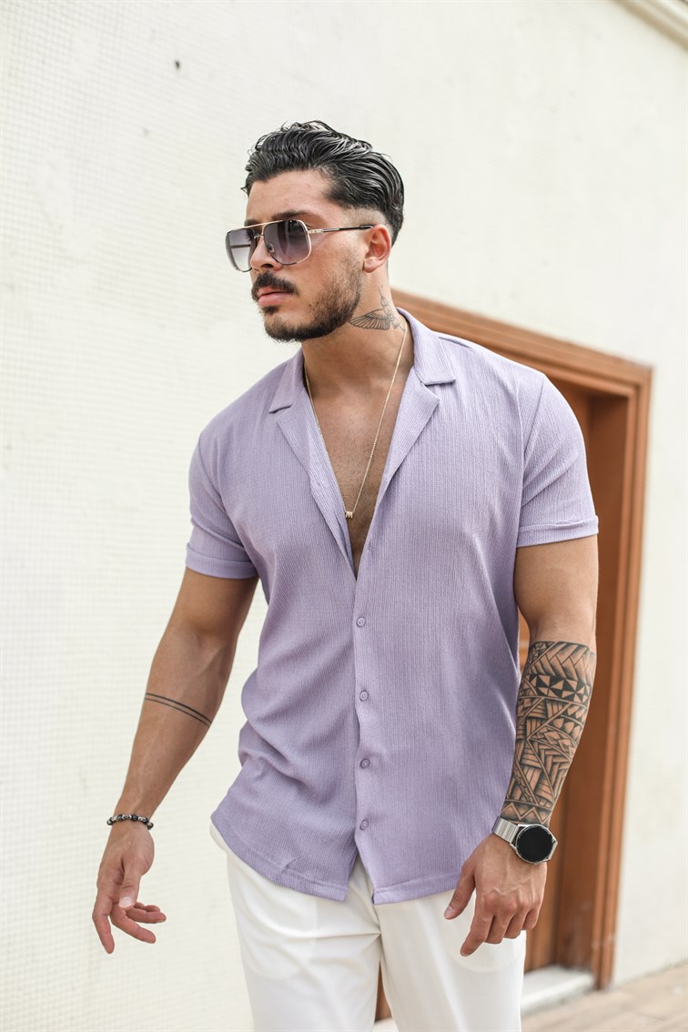 Slim Fit Pilili Kısa Kol Gömlek