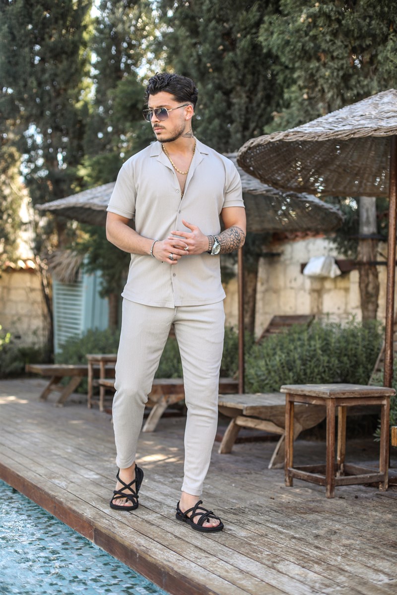 Slim Fit Pilili Kısa Kol Gömlek