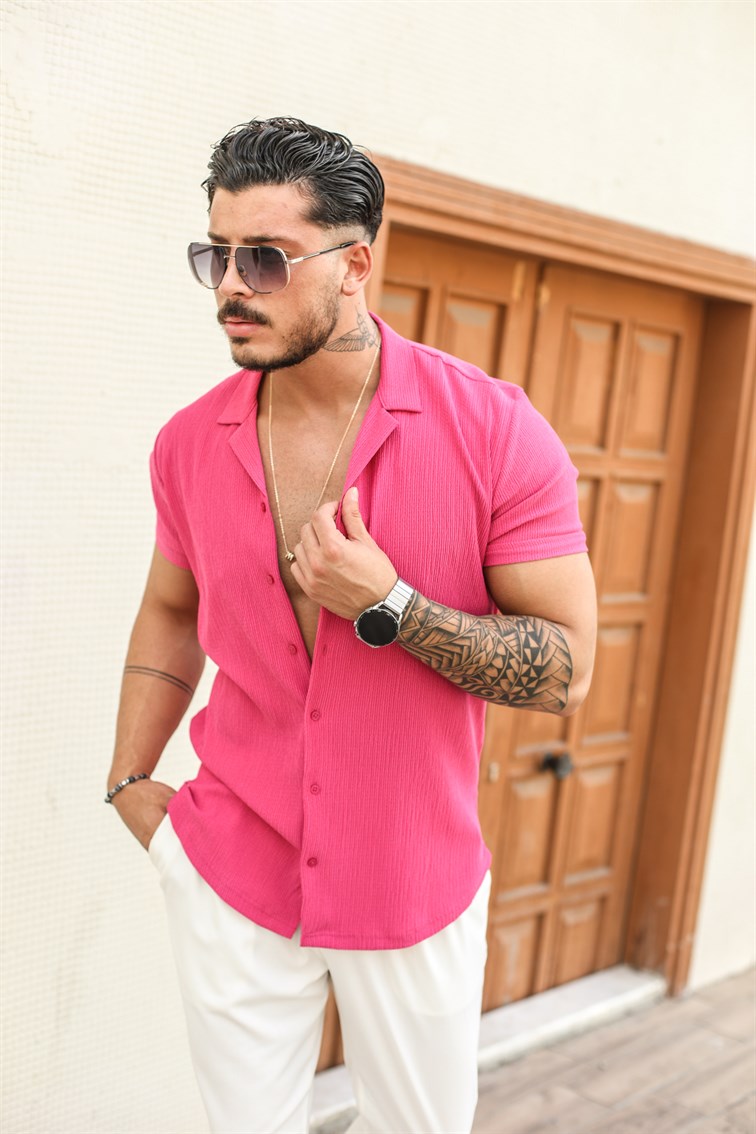 Slim Fit Pilili Kısa Kol Gömlek