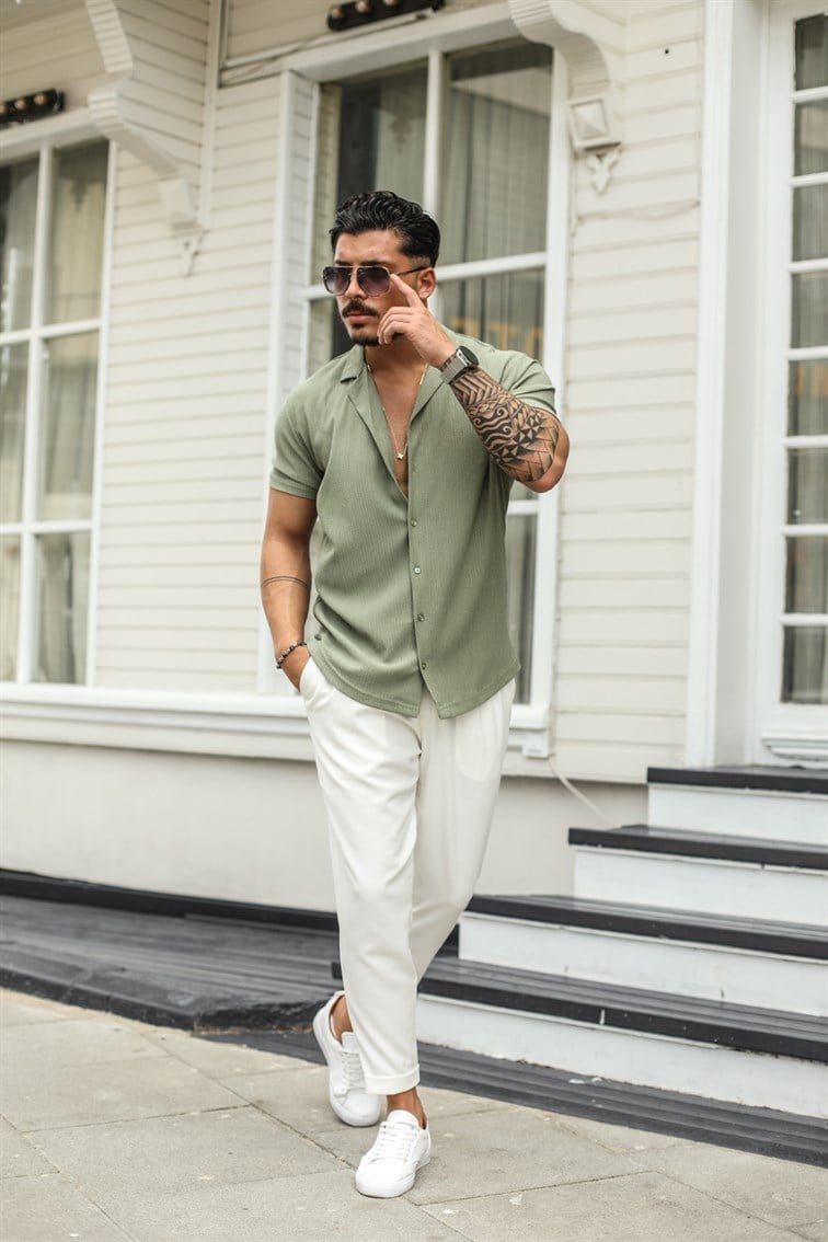 Slim Fit Pilili Kısa Kol Gömlek