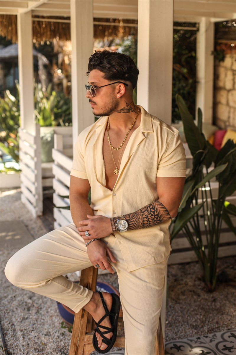 Slim Fit Pilili Kısa Kol Gömlek
