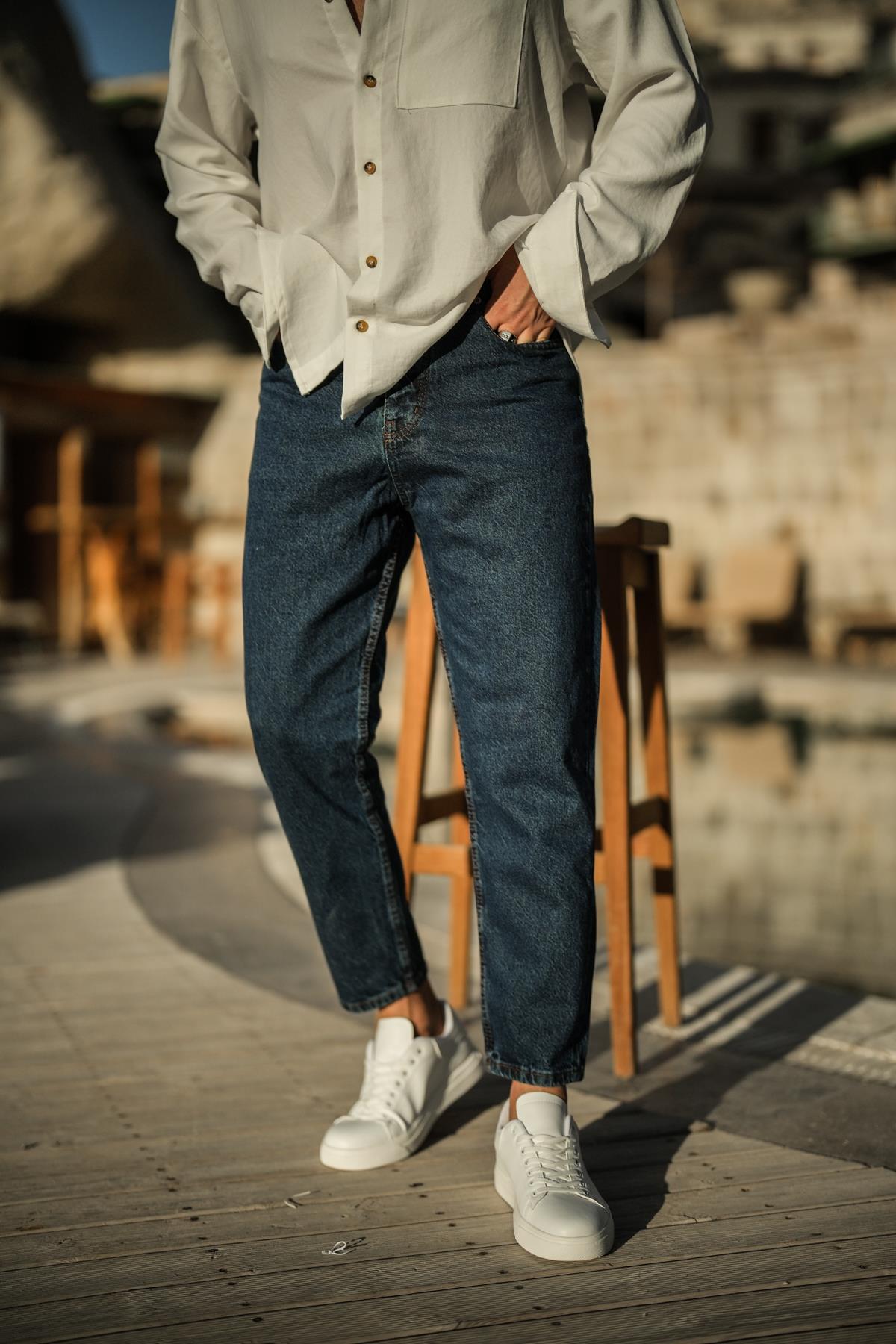 Slouchy Mom Jean Koyu Mavi