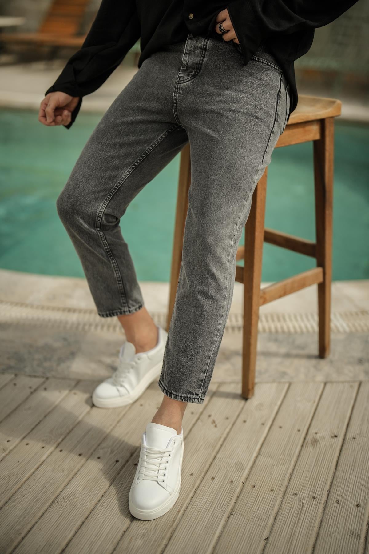 Slouchy Mom Jean Yıkamalı Gri