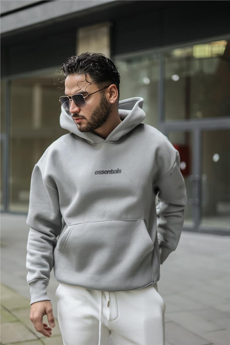 Smile Baskılı Dolgun Kumaş Oversize Sweatshirt Gri