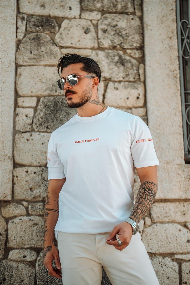 SMILE FOREVER Oversize T-Shirt Beyaz