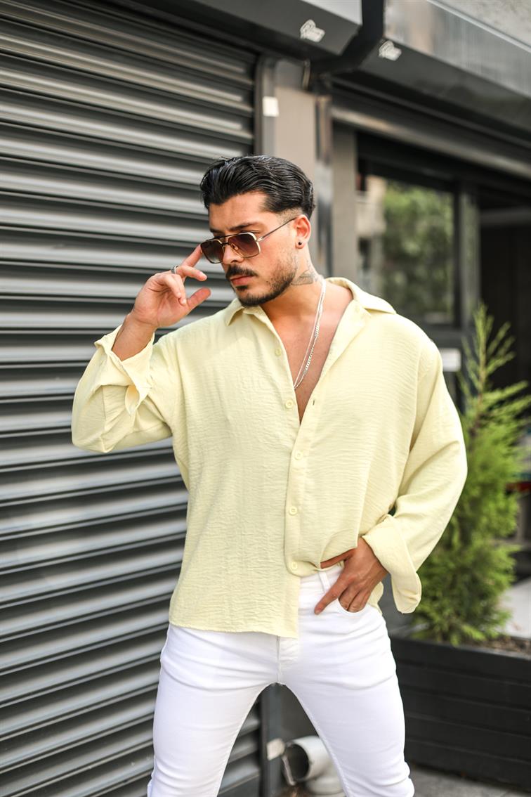 Special Dokulu Oversize Gömlek Sarı