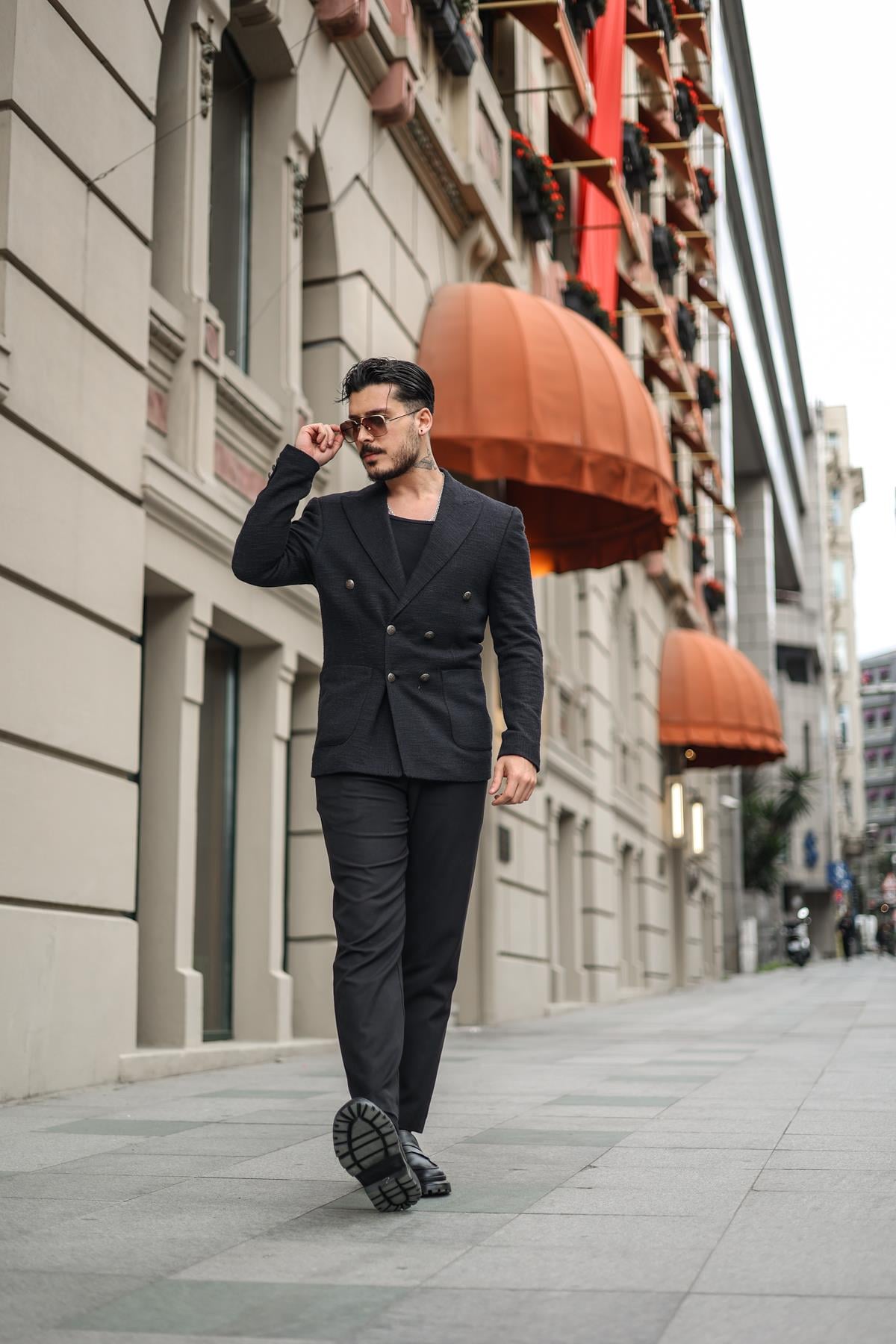 Special Toka Düğmeli Örme Detay Ceket Siyah