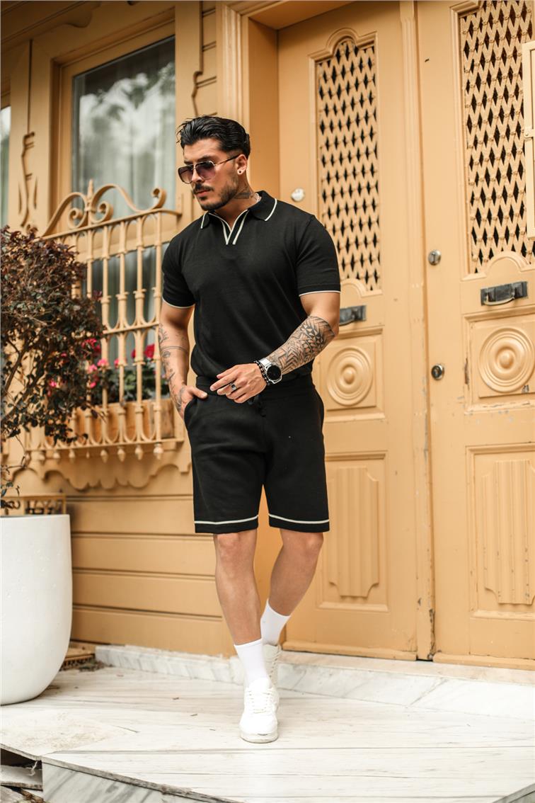 Spectacular Çizgili Şort Siyah