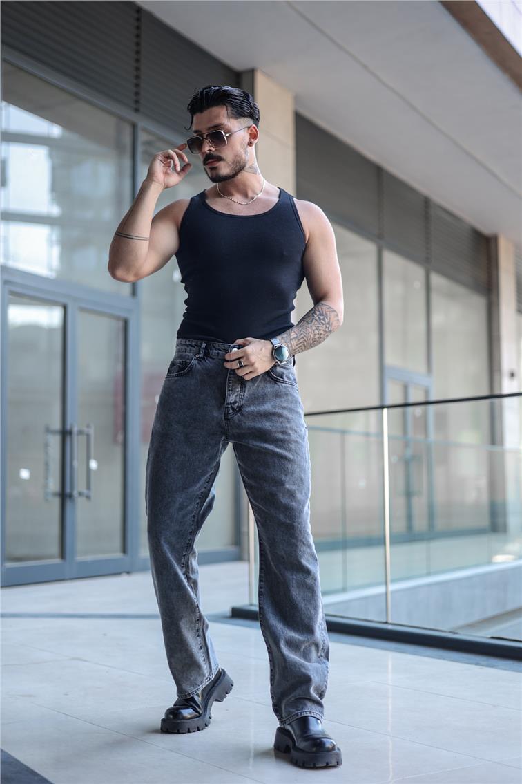 Straight Baggy Jean Yıkamalı Siyah