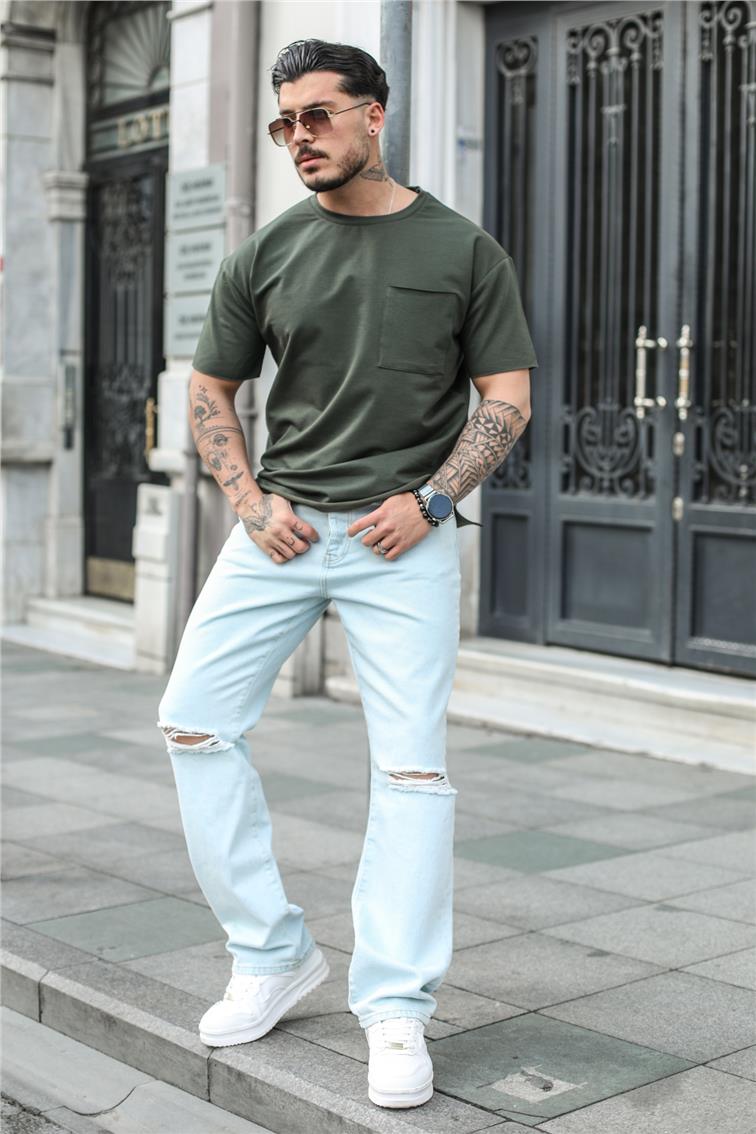 Straight Dizi Yırtık Baggy Jean Ice Blue