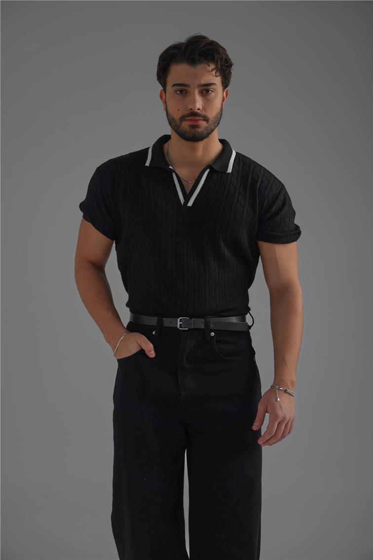 Structured Polo Oversize T-Shirt Siyah