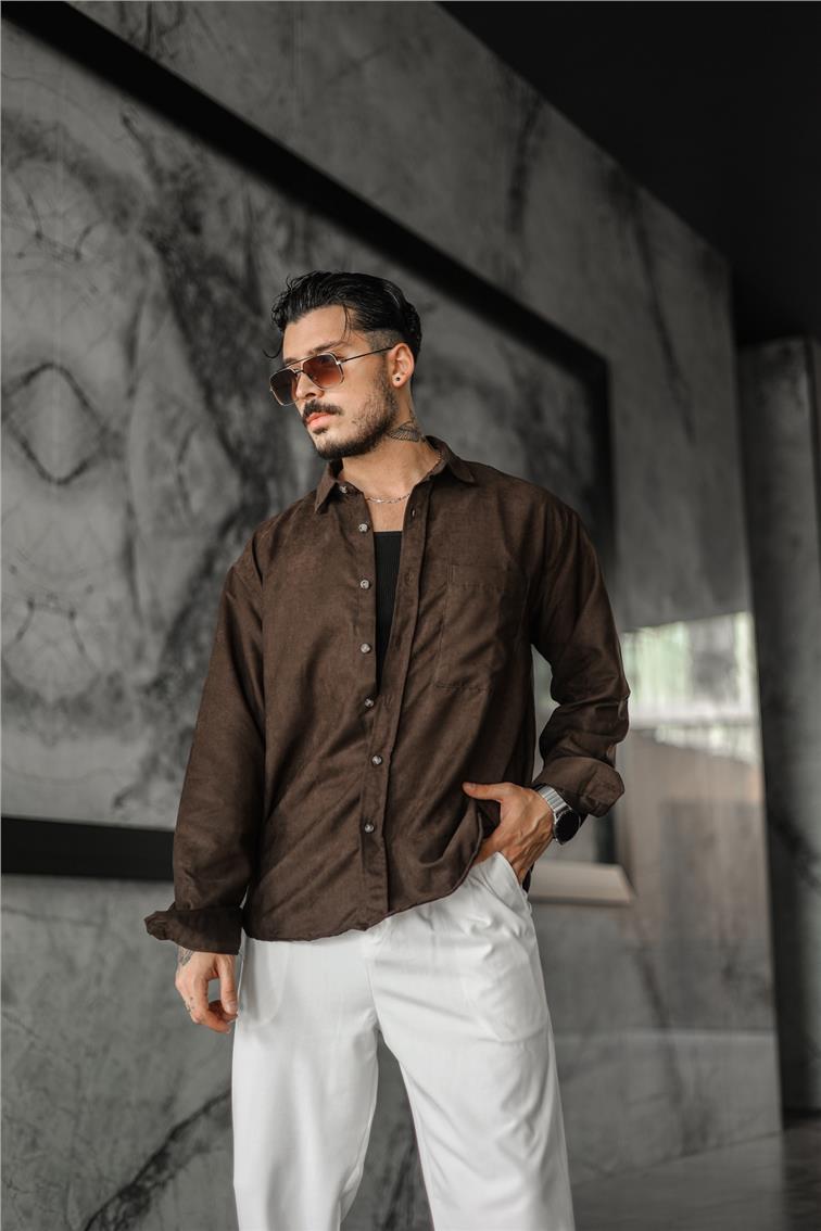 Süet Oversize Gömlek Kahve