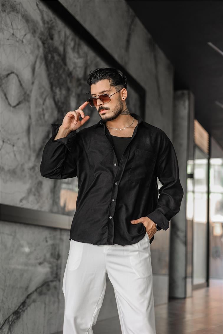 Süet Oversize Gömlek Siyah