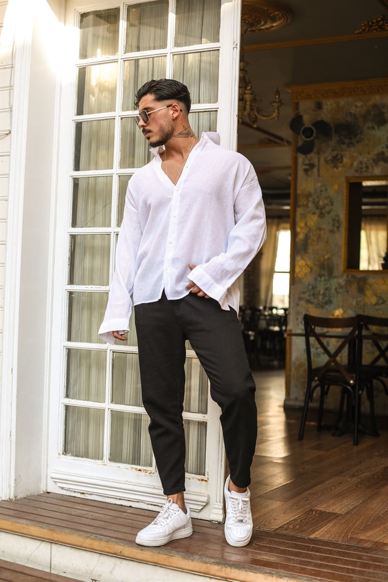 Süper Oversize Keten Gömlek