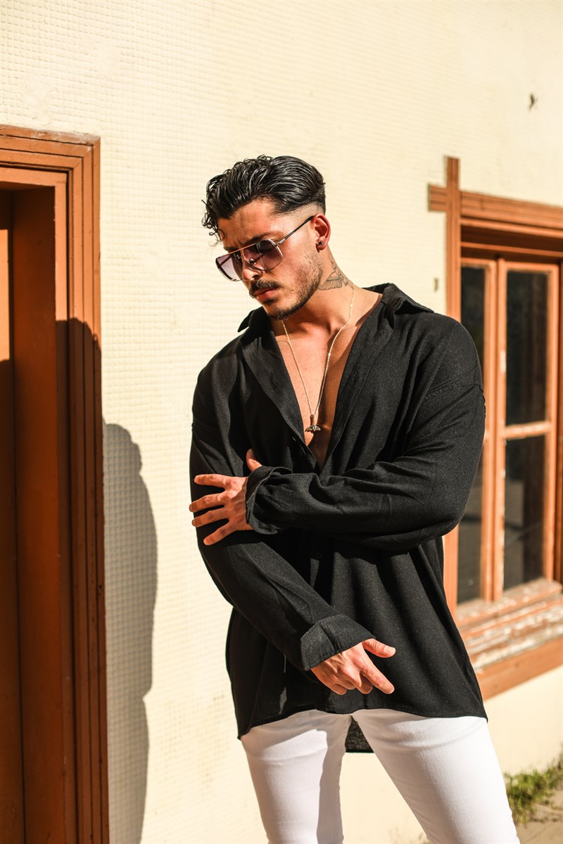 Süper Oversize Keten Gömlek