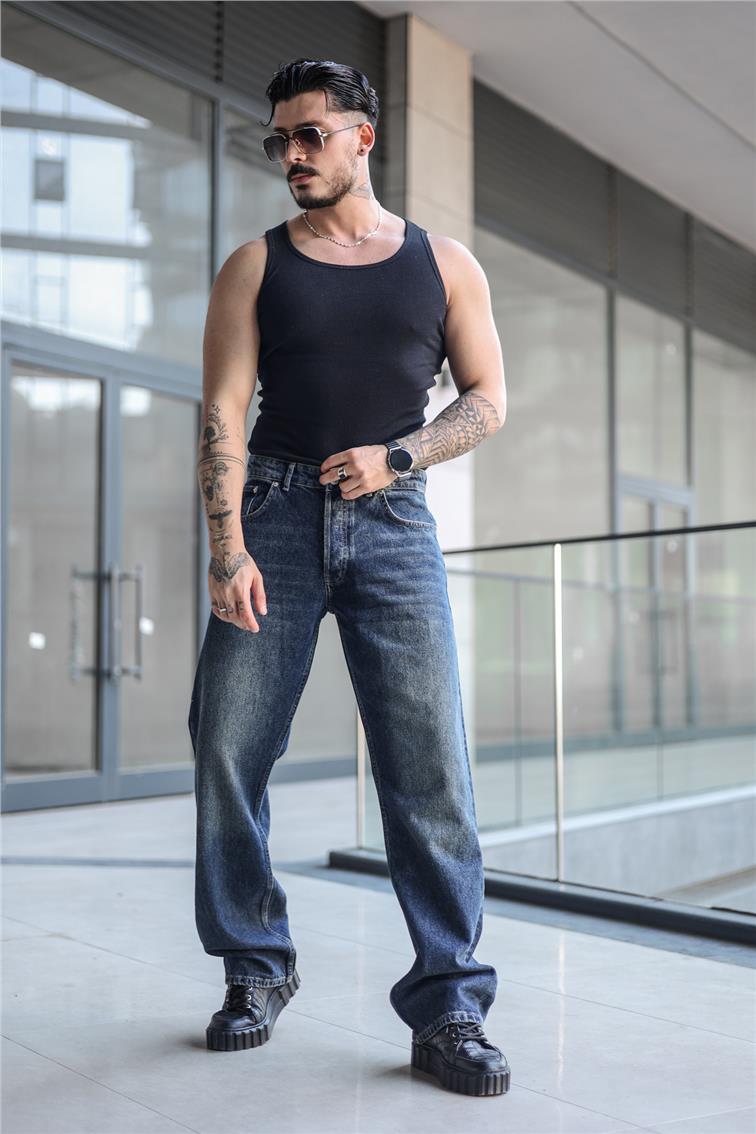 Taş Yıkamalı Baggy Jean Gece Mavisi