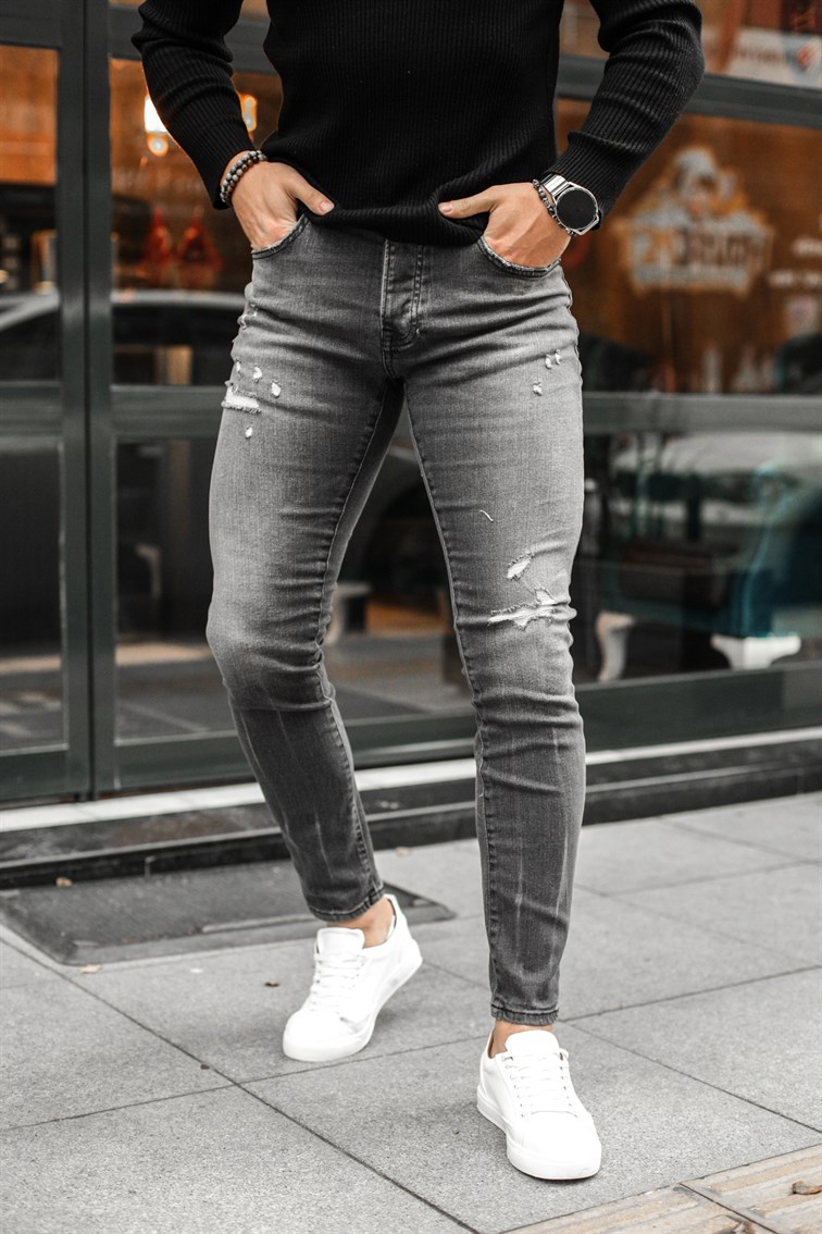 Taşlamalı Yırtık Skinny Jean