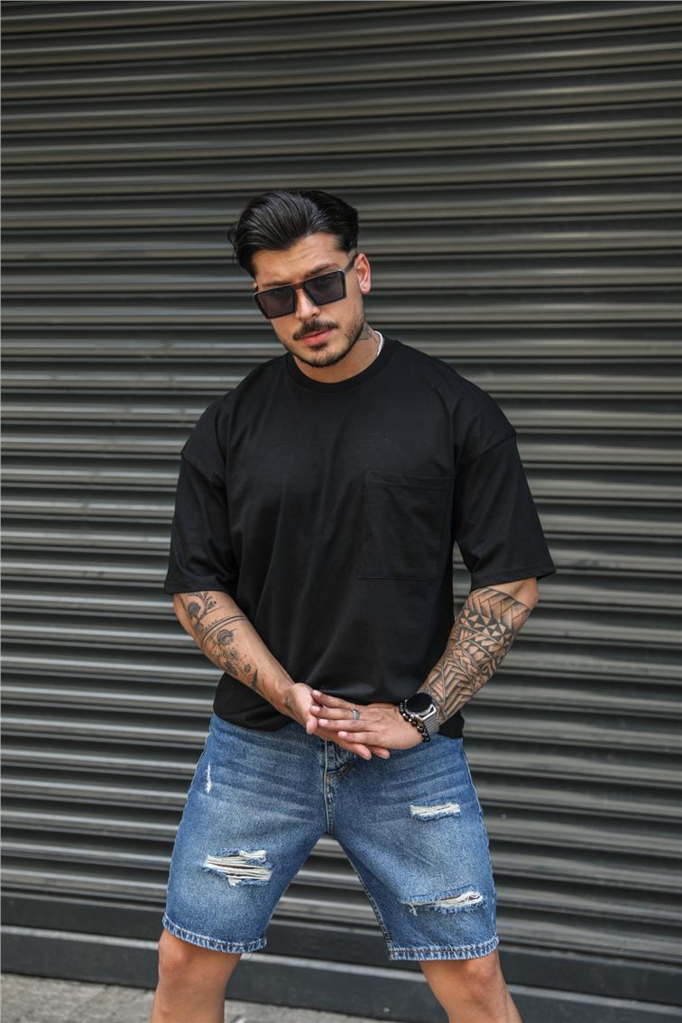 Tek Cepli Basic Oversize T-Shirt Siyah