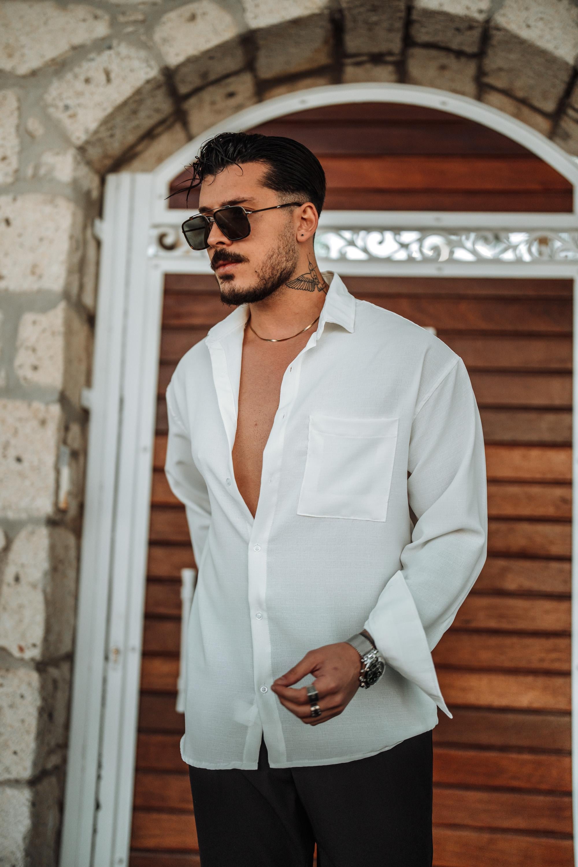 Tek Cepli Oversize Gömlek Beyaz