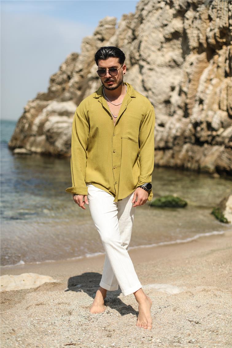 Tek Cepli Oversize Gömlek Fıstık Yeşili