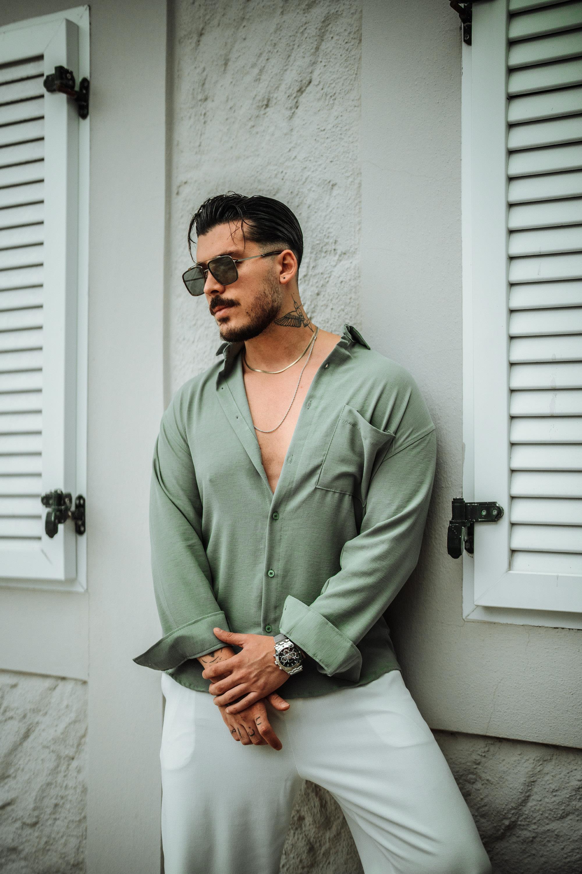 Tek Cepli Oversize Gömlek Haki