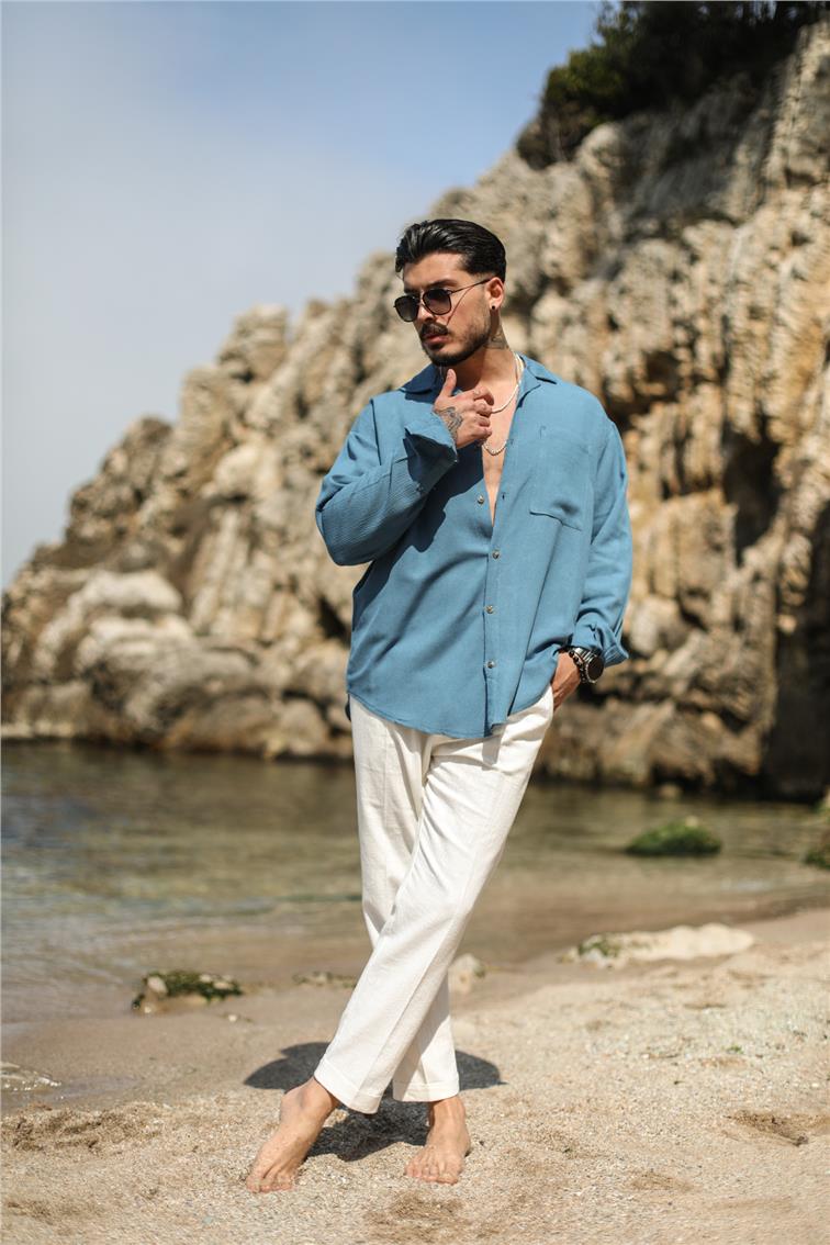 Tek Cepli Oversize Gömlek Mavi