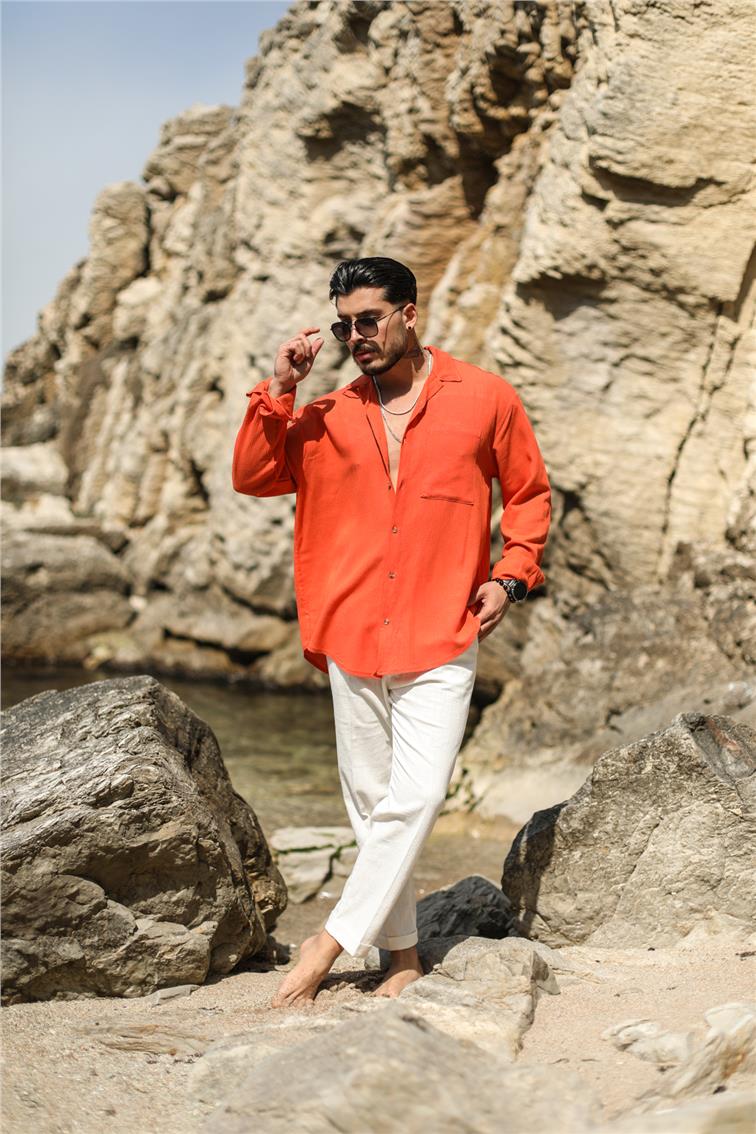 Tek Cepli Oversize Gömlek Turuncu