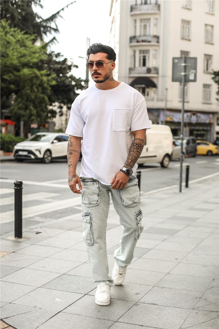 Tek Cepli Oversize T-Shirt Beyaz