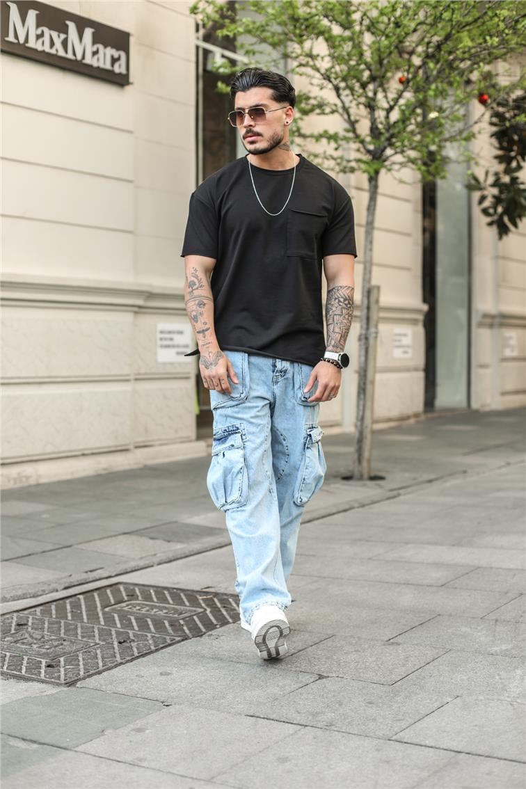 Tek Cepli Oversize T-Shirt Siyah