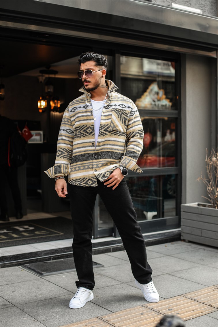 Tek Cepli Sembol Desenli Oduncu Oversize Gömlek