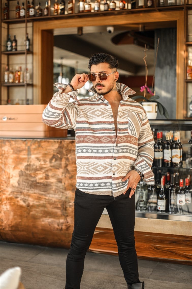 Tek Cepli Sembol Desenli Oduncu Oversize Gömlek