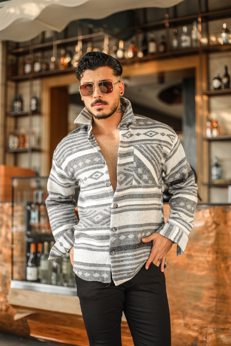 Tek Cepli Sembol Desenli Oduncu Oversize Gömlek