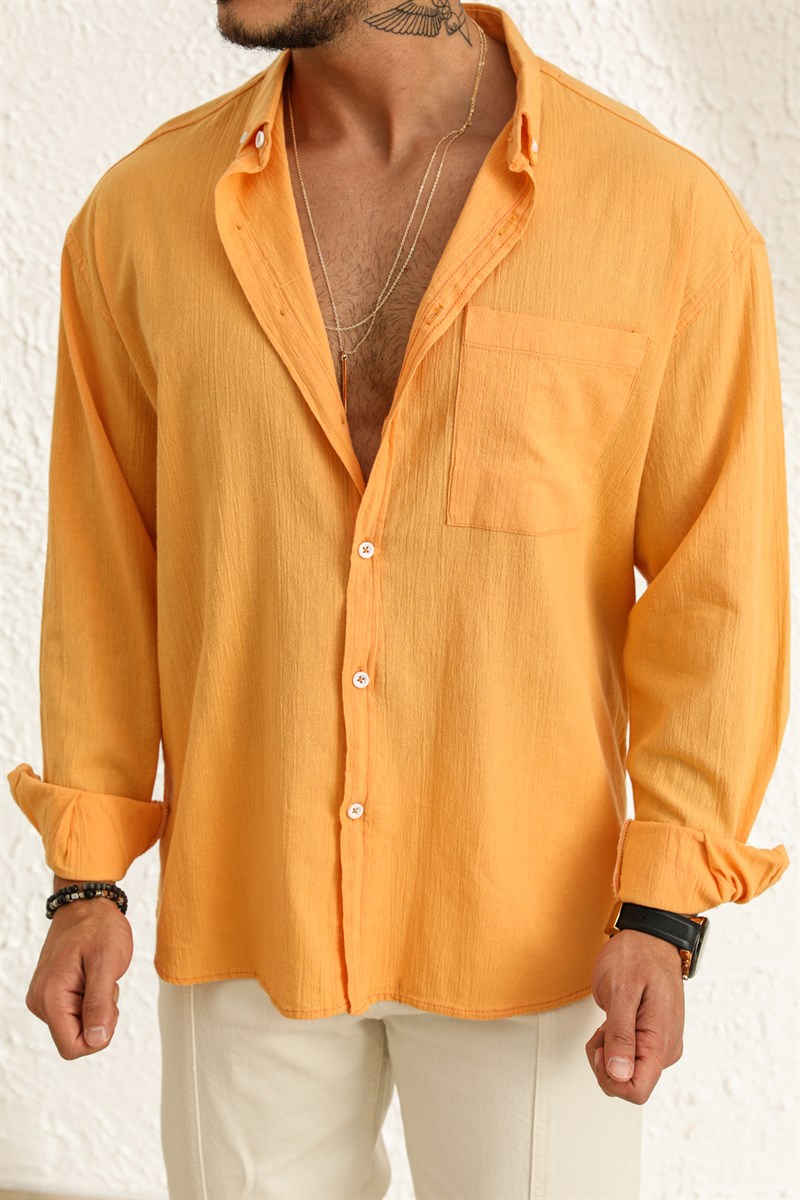 Tek Cepli Uzun Kollu Oversize Gömlek Turuncu · 5