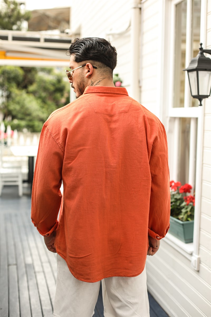 Tek Cepli Uzun Kollu Oversize Gömlek Kiremit · 6