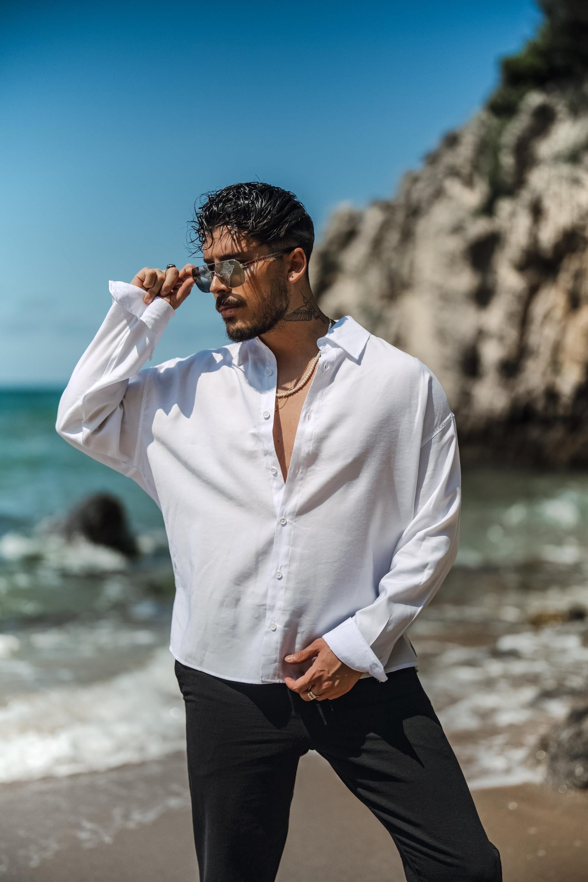 Tensel Kumaş Basic Oversize Gömlek Beyaz